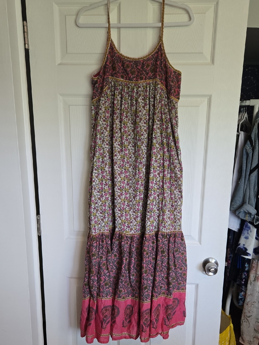 Natural Life Boho Floral Maxi Dress in Pink and Green Medium